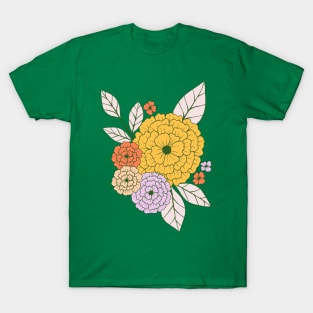 70s vintage retro flowers botanical design in dark green T-Shirt